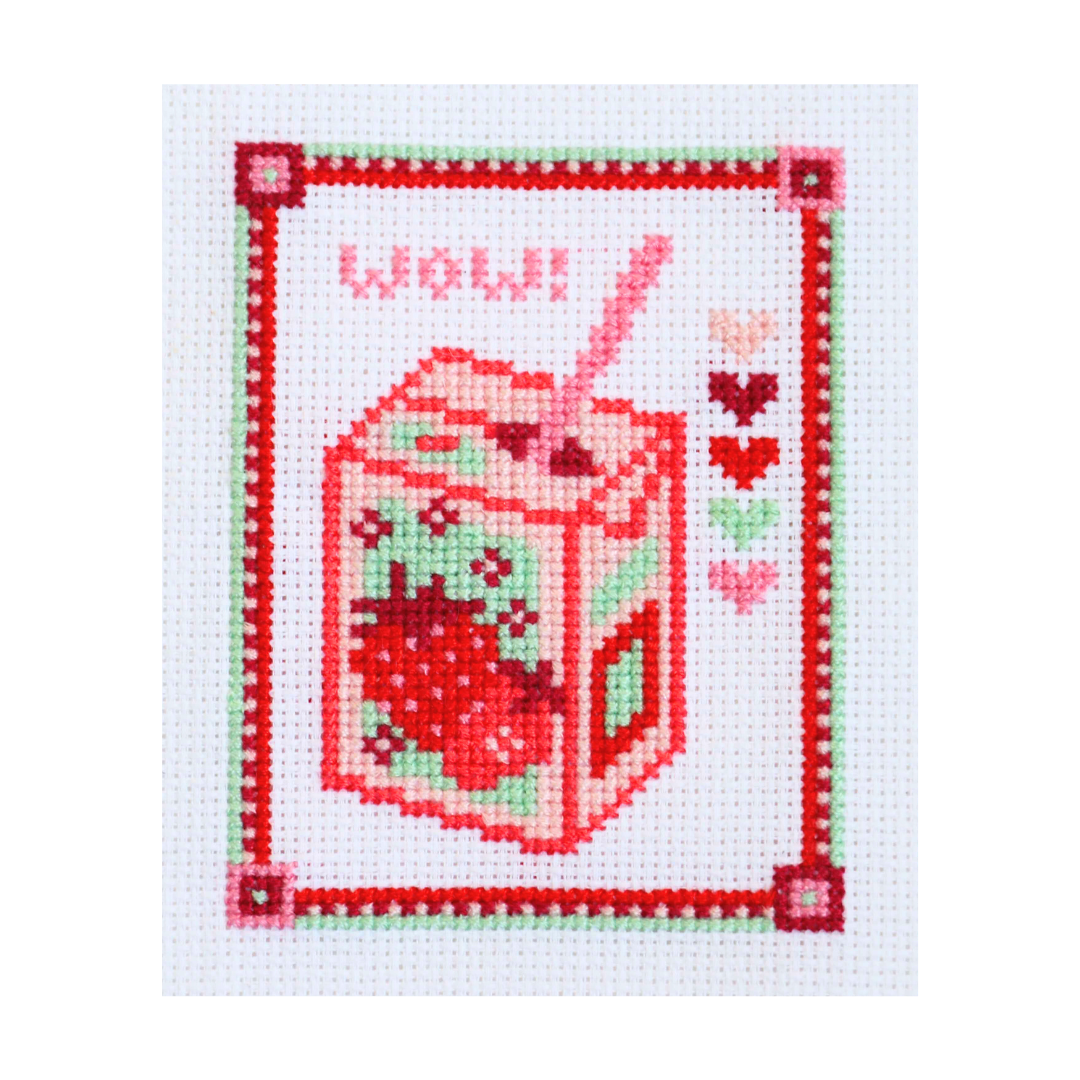 Pink Strawberry Juice Box - Cross-Stitch Kit