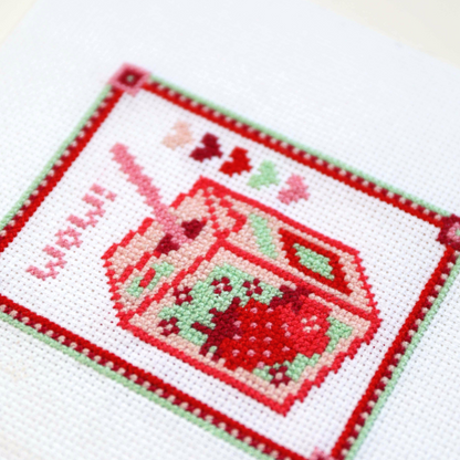 Pink Strawberry Juice Box - Cross-Stitch Kit