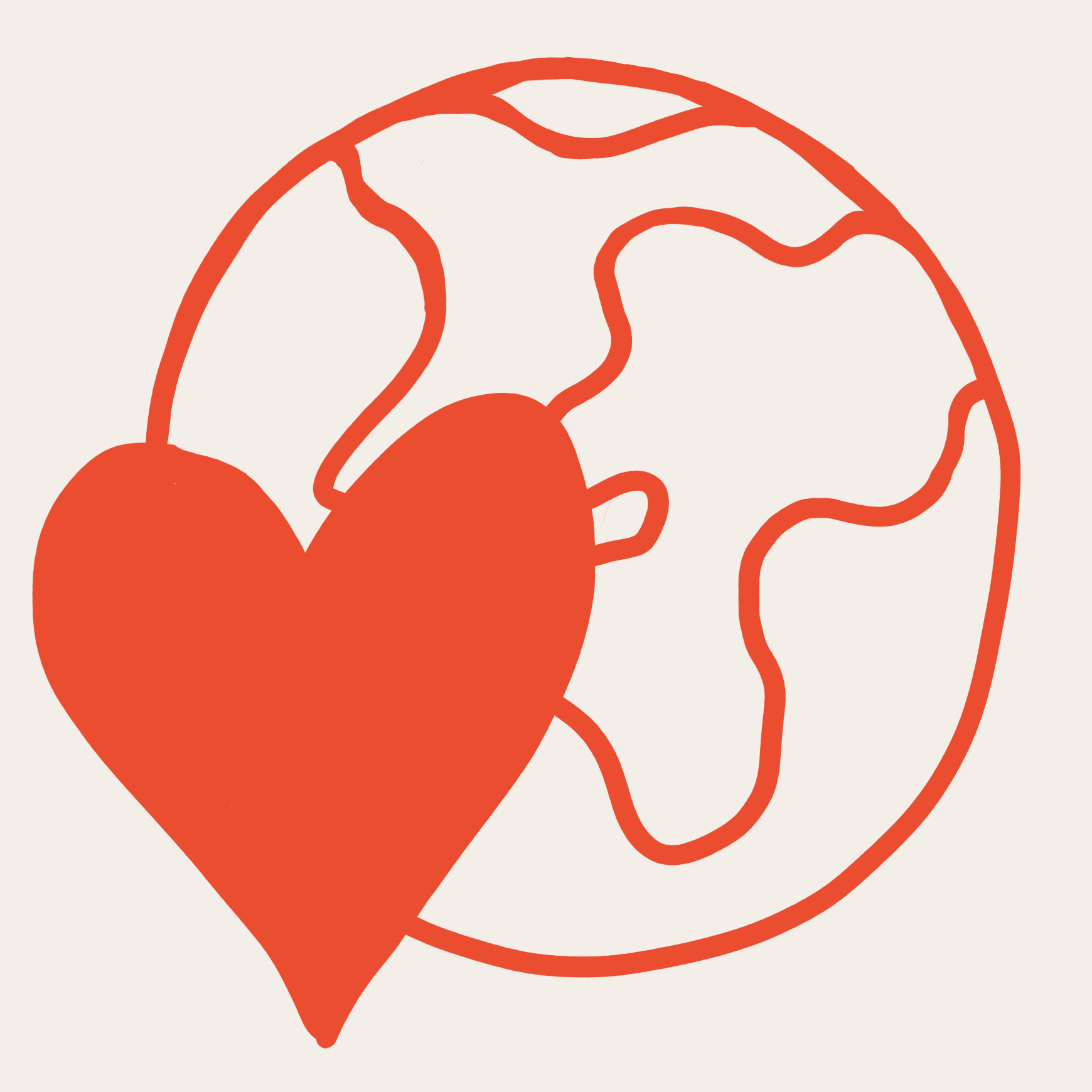 Red heart and world map icon on a beige background