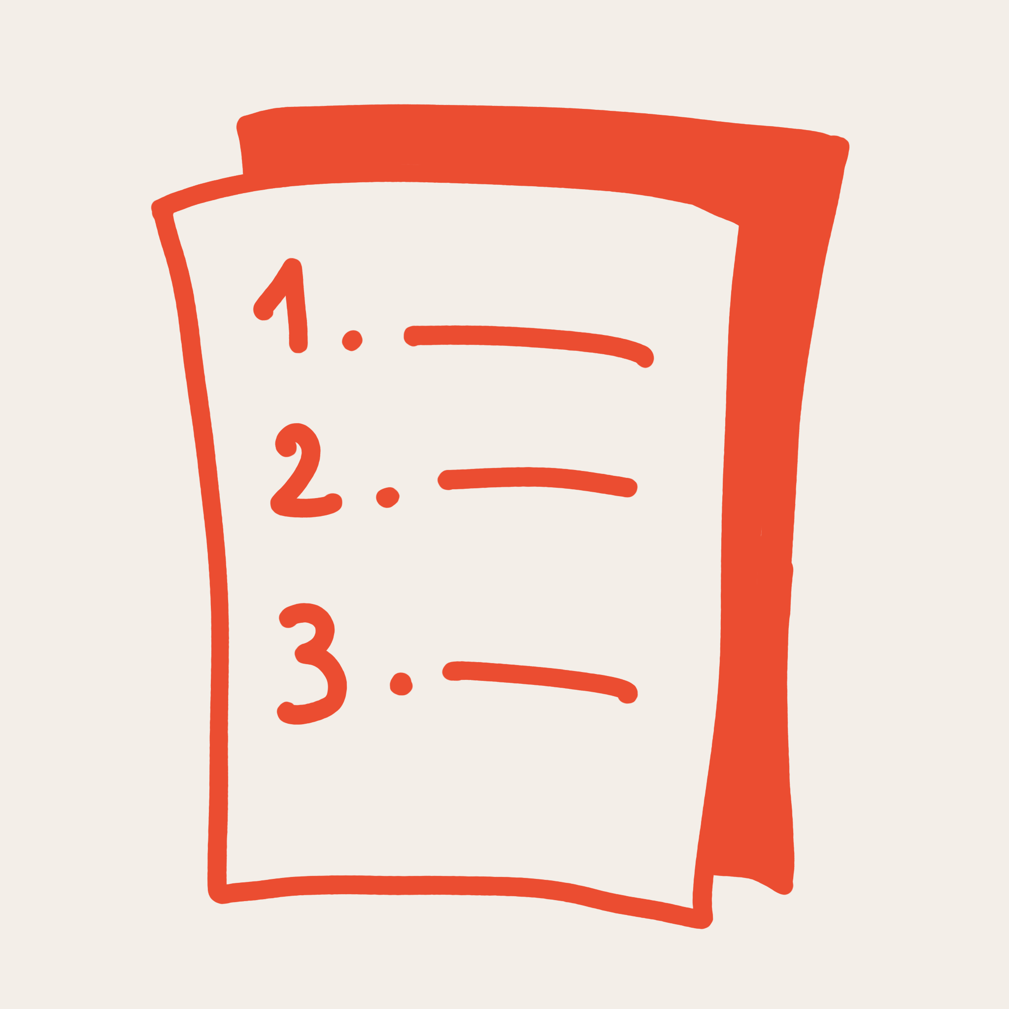 Red outline of a checklist with numbers 1, 2, and 3 on a beige background
