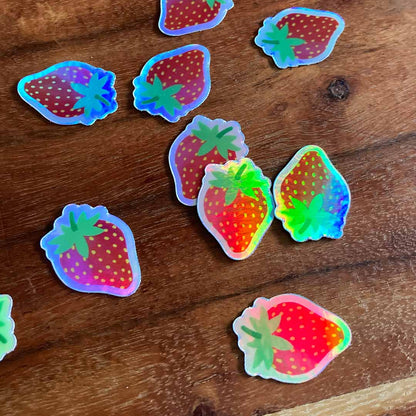 Mini Strawberry Holographic Sticker