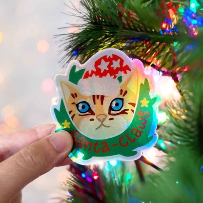 Santa-Claws Christmas Holographic Sticker