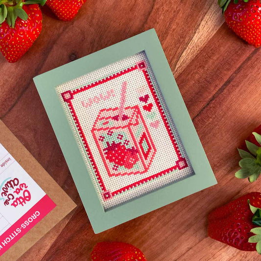 Pink Strawberry Juice Box - Cross-Stitch Kit